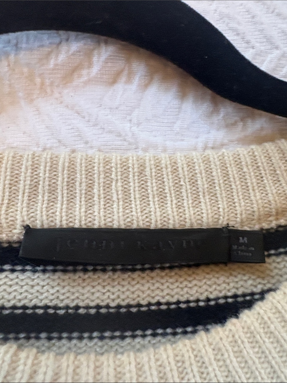 Jenni Kayne cashmere navy/cream striped sweater medium - Picture 3 of 4